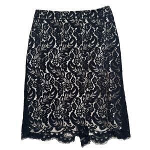 Sz 6 White House Black Market Lace Pencil Skirt Knee Length Scallop Edge Zip
